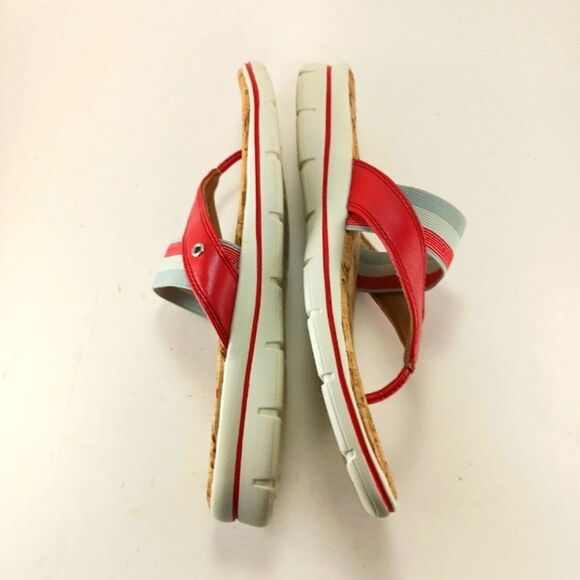 Easy Spirit Nicedayh Cork and Leather Banded Thong Sandal Women's 9M Red/ White. - Picture 9 of 11